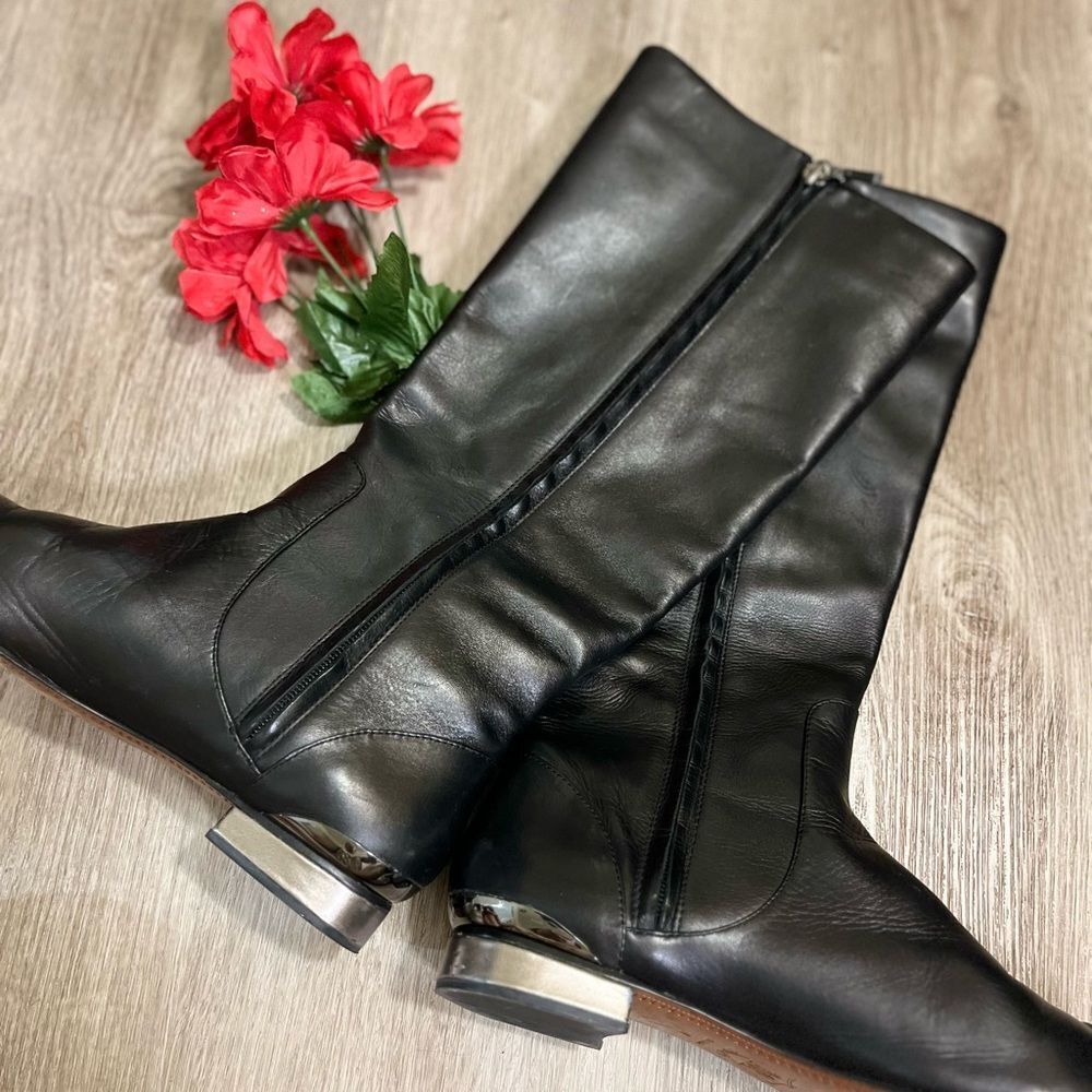 Massimo Dutti Women Black Leather Sz 9 silver details‎ on toe and heel